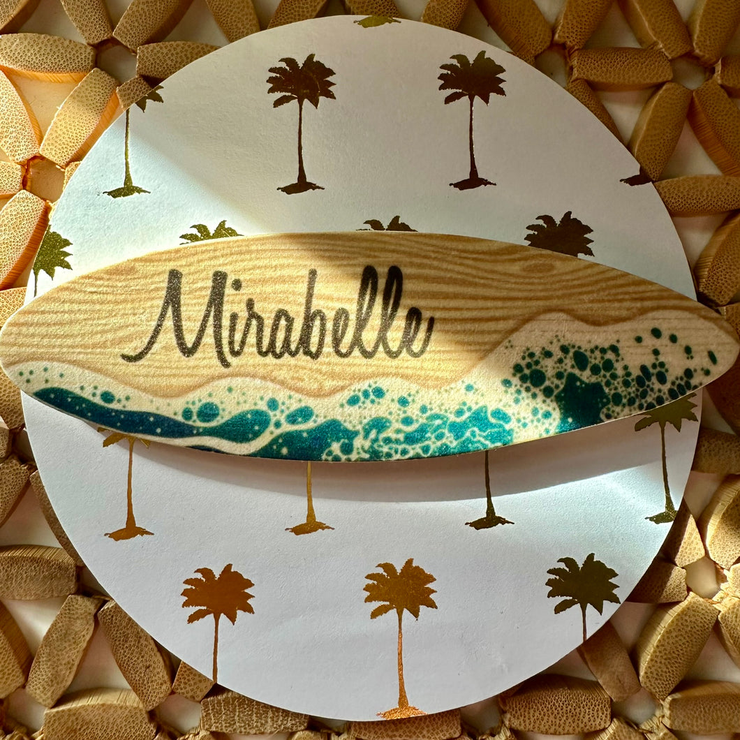 Mini Surfboard Name Place Cards, Coastal Shore Ocean, Wood Place Tag, Unique Wedding Favor, Tropical Beach Wedding Table Setting