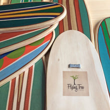 Load image into Gallery viewer, Mini Wooden Surfboard Art - Try Slow with Lotus on Longboard
