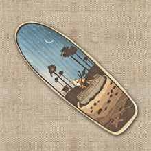 Load image into Gallery viewer, Mini Wooden Surfboard Art - Beach  Bonfire on Longboard
