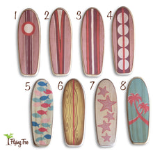 Load image into Gallery viewer, Mini Wooden Surfboard Art, Classic Longboard Designs, Pink Collection
